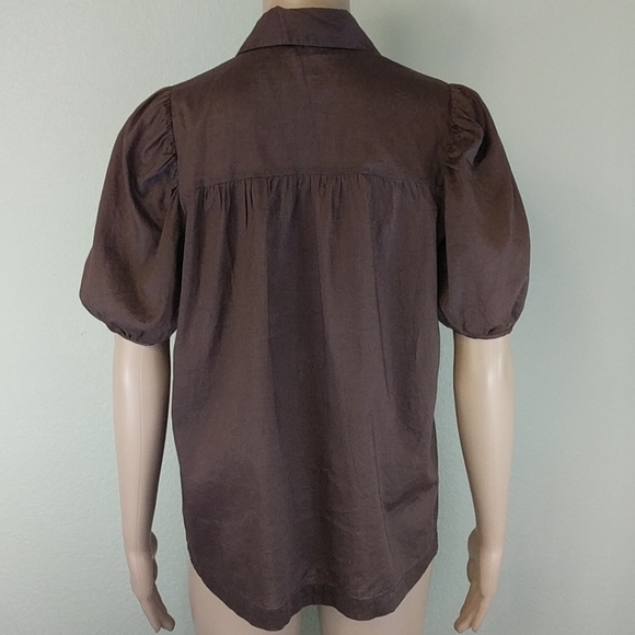 [Theory] Brown Puffed Sleeve Button Up Blouse S - Picture 4 of 6